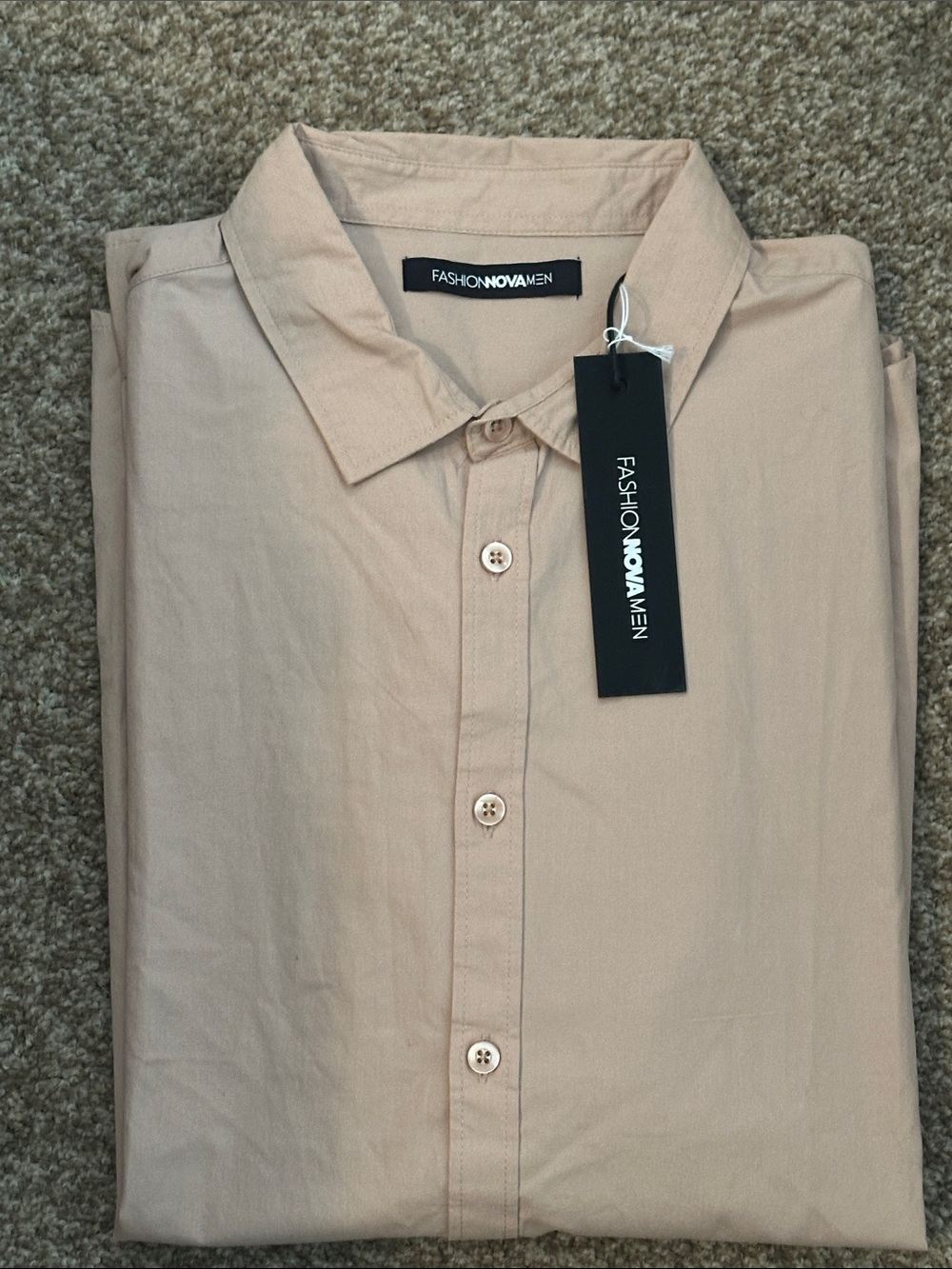 NWT Fashion Nova Beige Long Sleeve Casual Button-Down Shirt